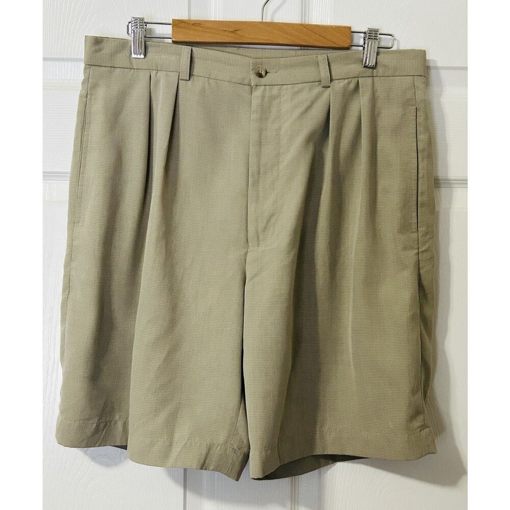 Perry Ellis Portfolio Men's 34 Beige Pleated Shorts Mini Check